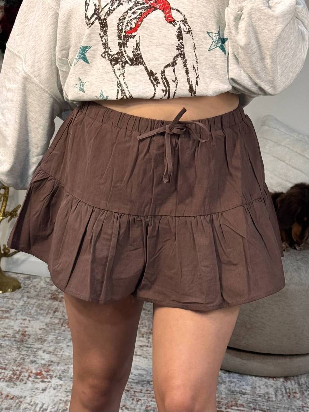 NEW LE LIS moira mid rise tiered skort in brown